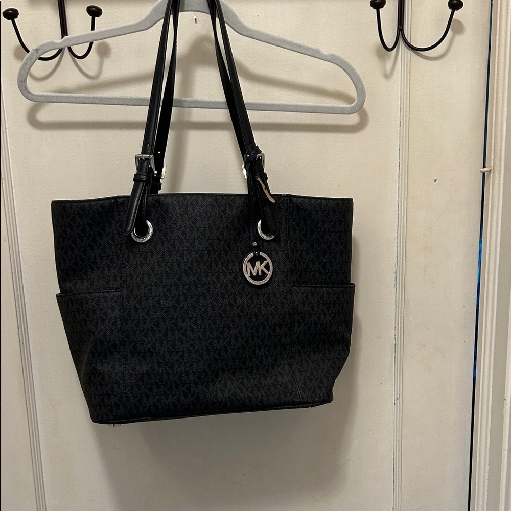 Michael Kors Black MK Signature Tote with Charm